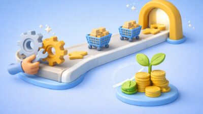 Illustration d’un processus achats optimisé avec flux automatisé, amélioration continue et croissance de la performance financière