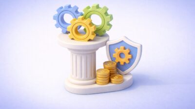 Illustration d’un pilier d’excellence opérationnelle protégeant la valeur financière grâce à des processus structurés