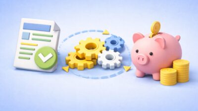 Illustration 3D du processus de demande d’achat montrant le pilotage des dépenses et le contrôle budgétaire