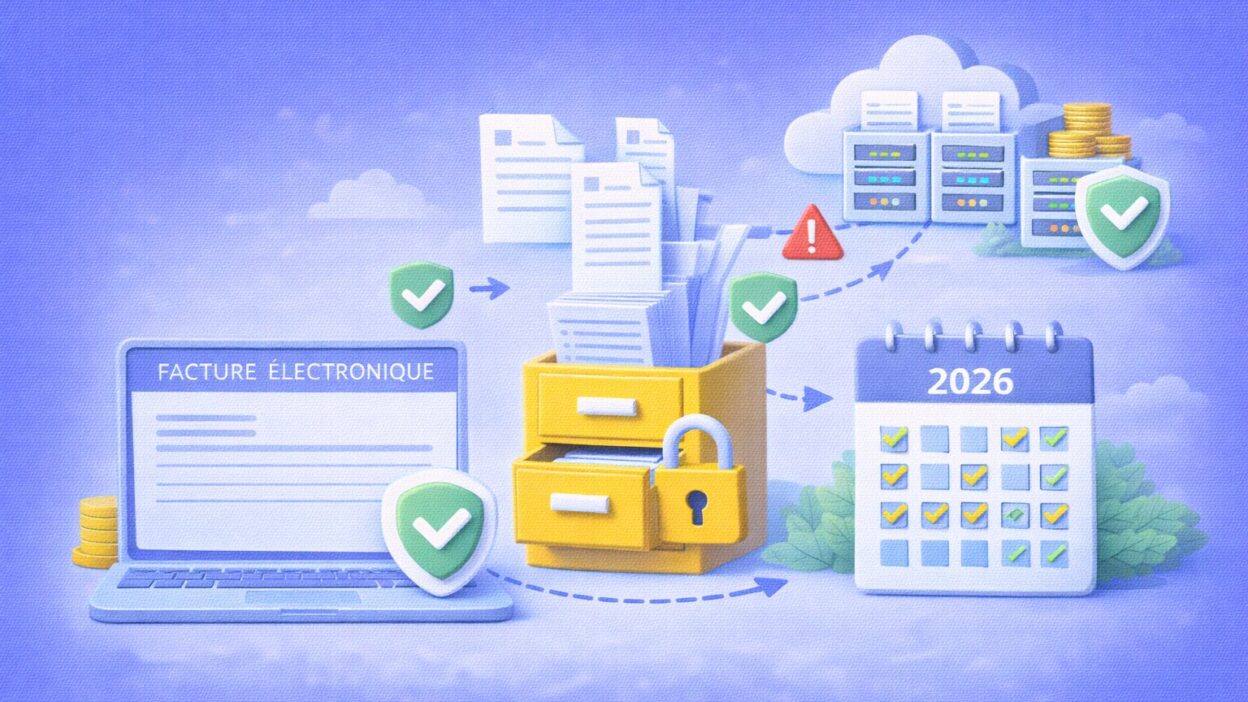 Illustration de la réception et du stockage sécurisé des factures électroniques avec contrôles et obligations réglementaires en 2026
